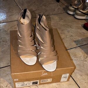 Christian Louboutin Beige Strappy Open-Toe Heels
